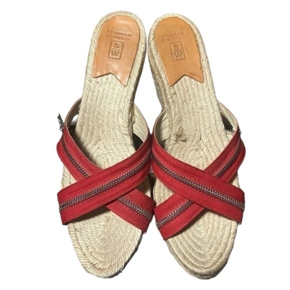 Stubbs & Wootton red zippered jute espadrille sandal slip on shoes in size 10